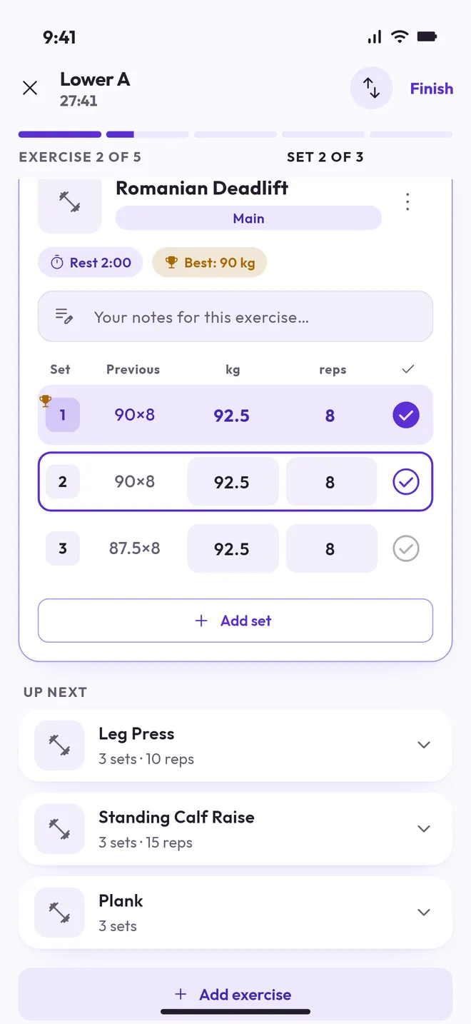 An active workout in the Workout app