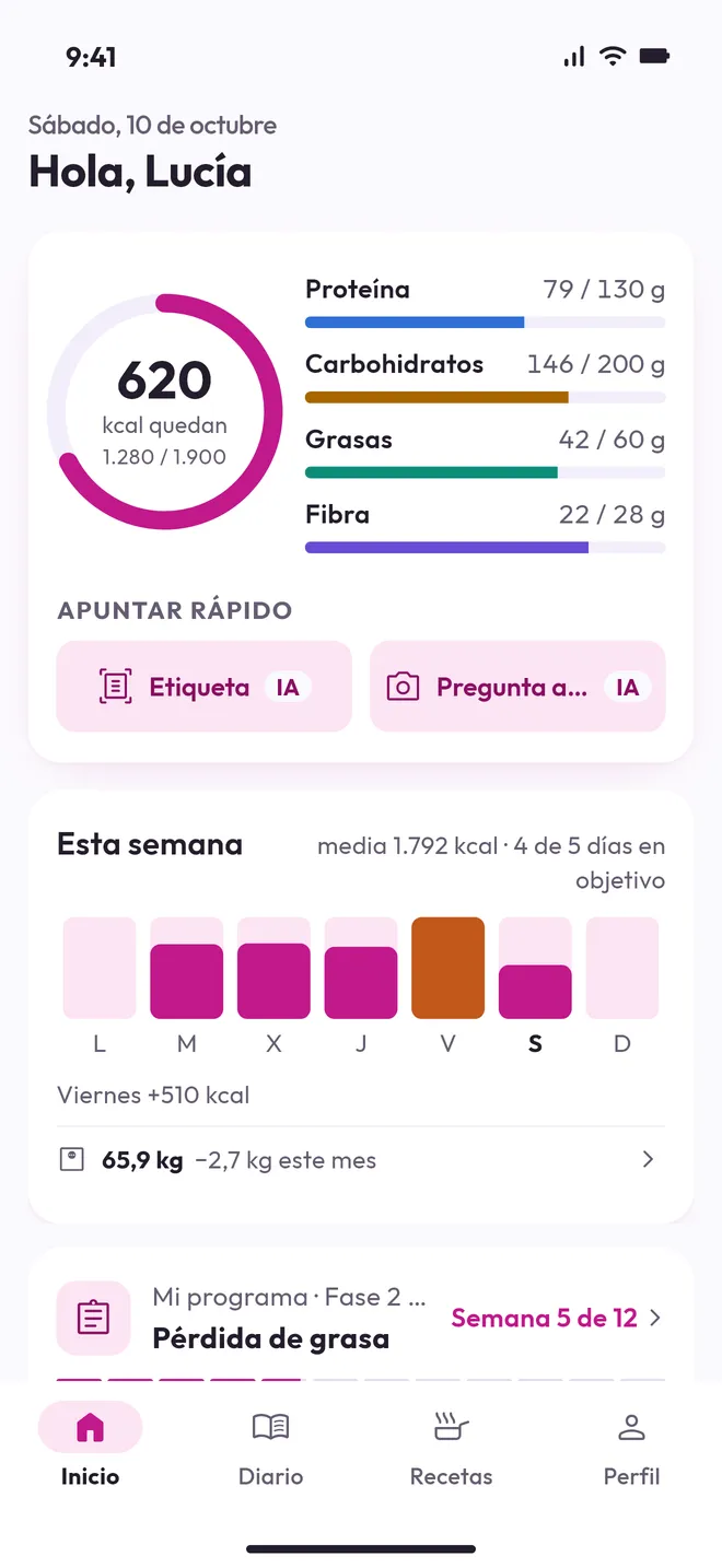 Inicio de la app Macros
